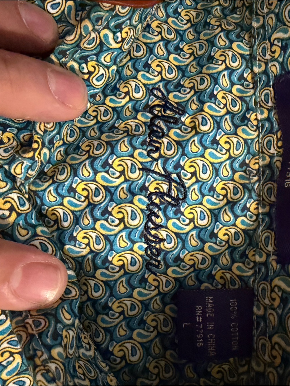Alan Flusser Paisley Print Button-Up Shirt with Embroidered Script